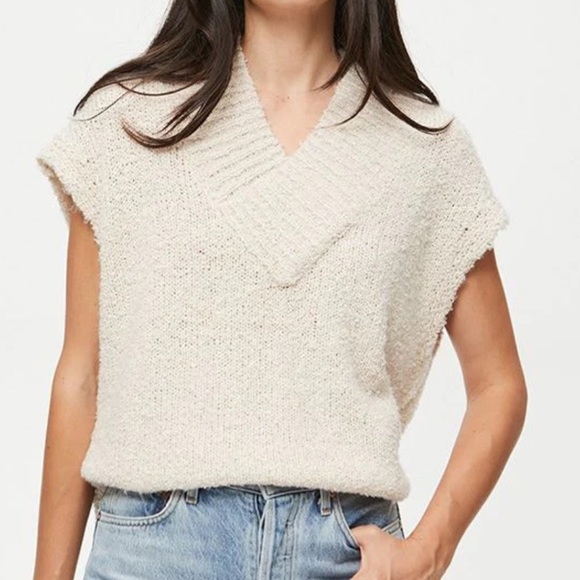 Michael Stars Cream Rory Oversized Short Sleeve Sweater Vest XS Beige - Picture 1 of 9